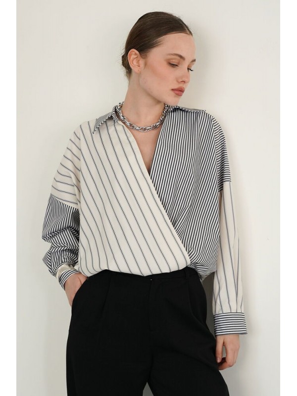 Yakadan Toptan Etek Ucuna Capraz Dikim Toptan Gömlek - Taş Siyah | F2094 - Topshow