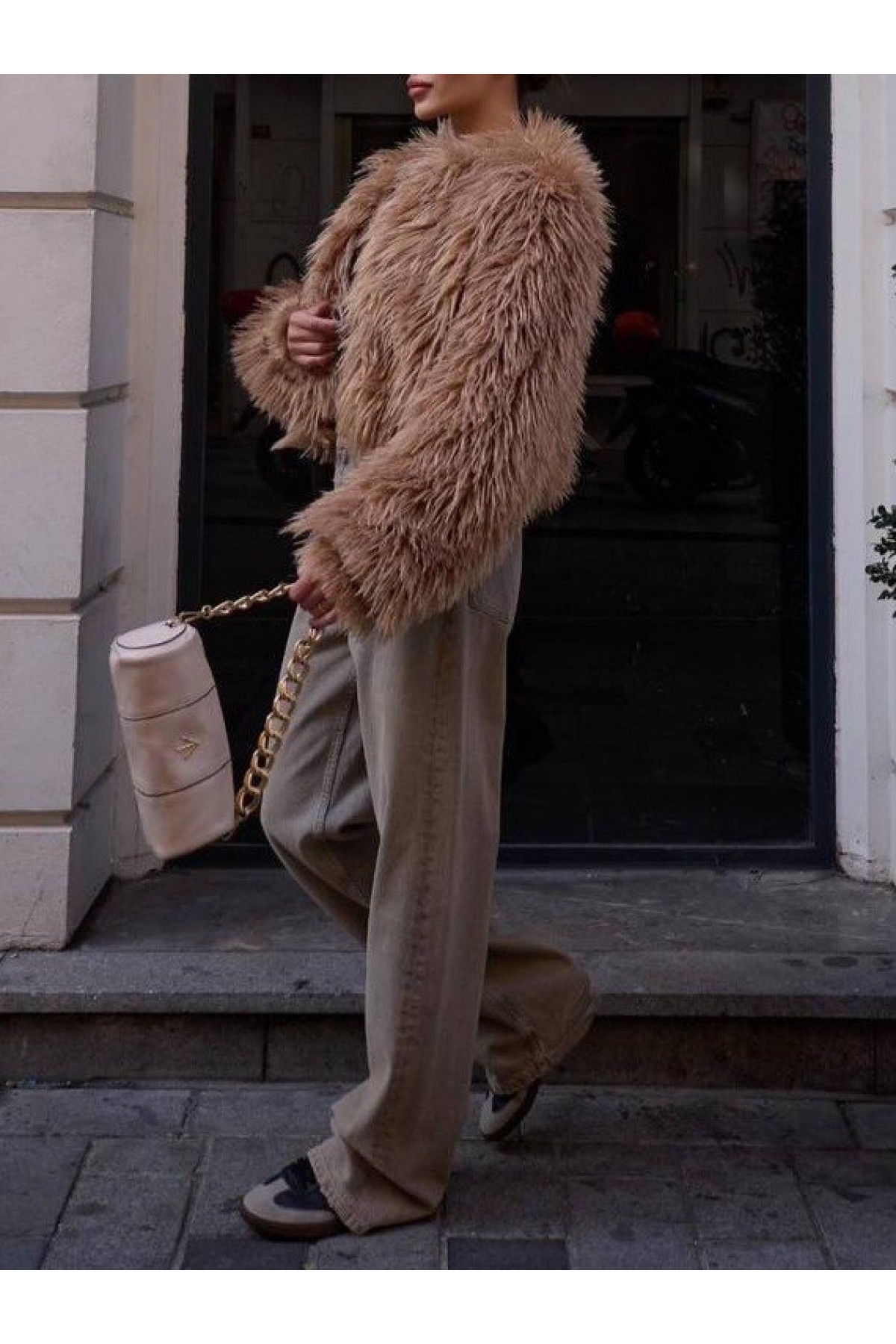 Sakallı Ceket Mont  -Vizon