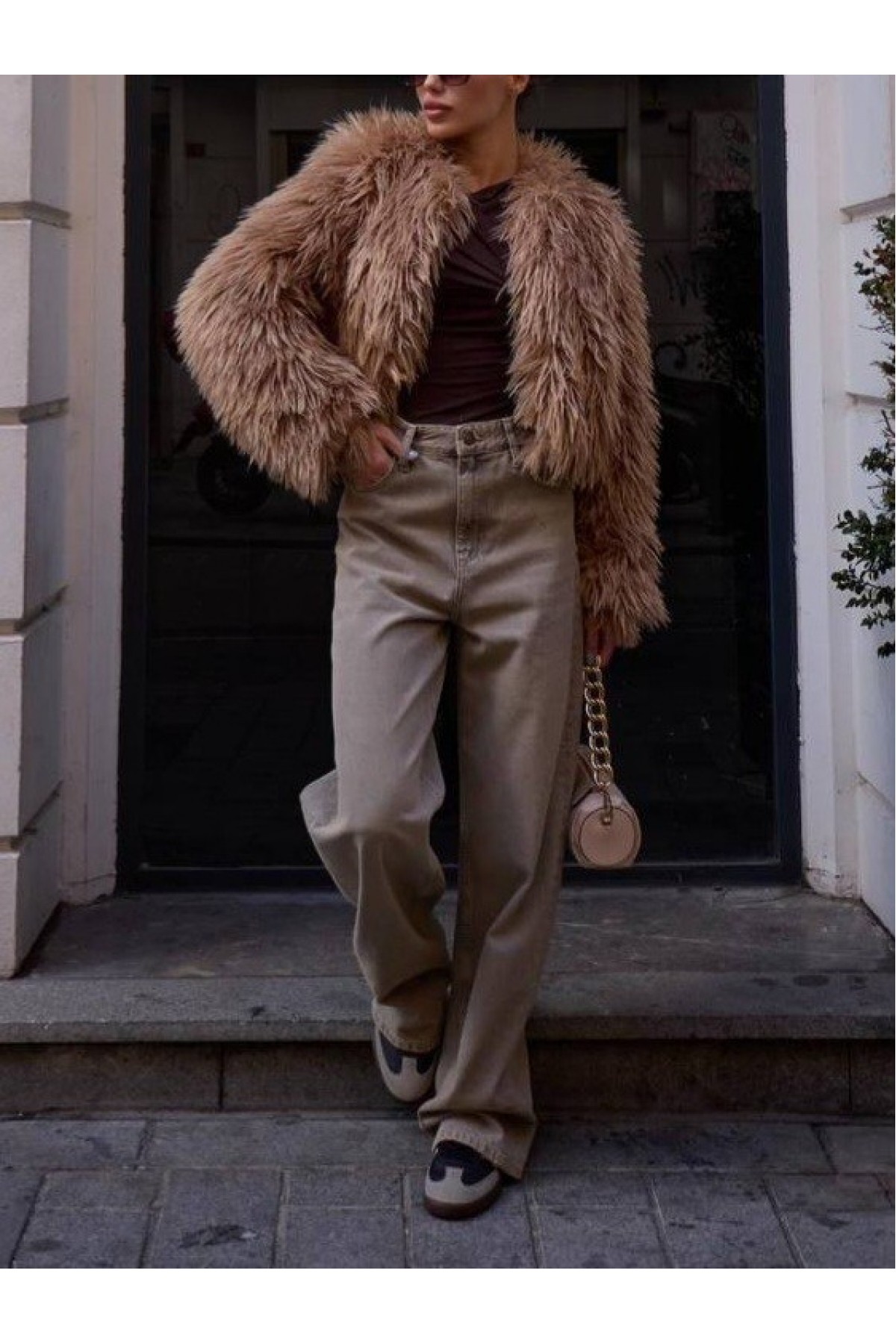 Sakallı Ceket Mont  -Vizon