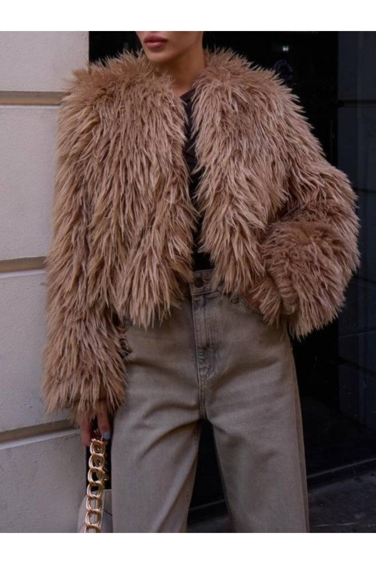 Sakallı Ceket Mont  -Vizon