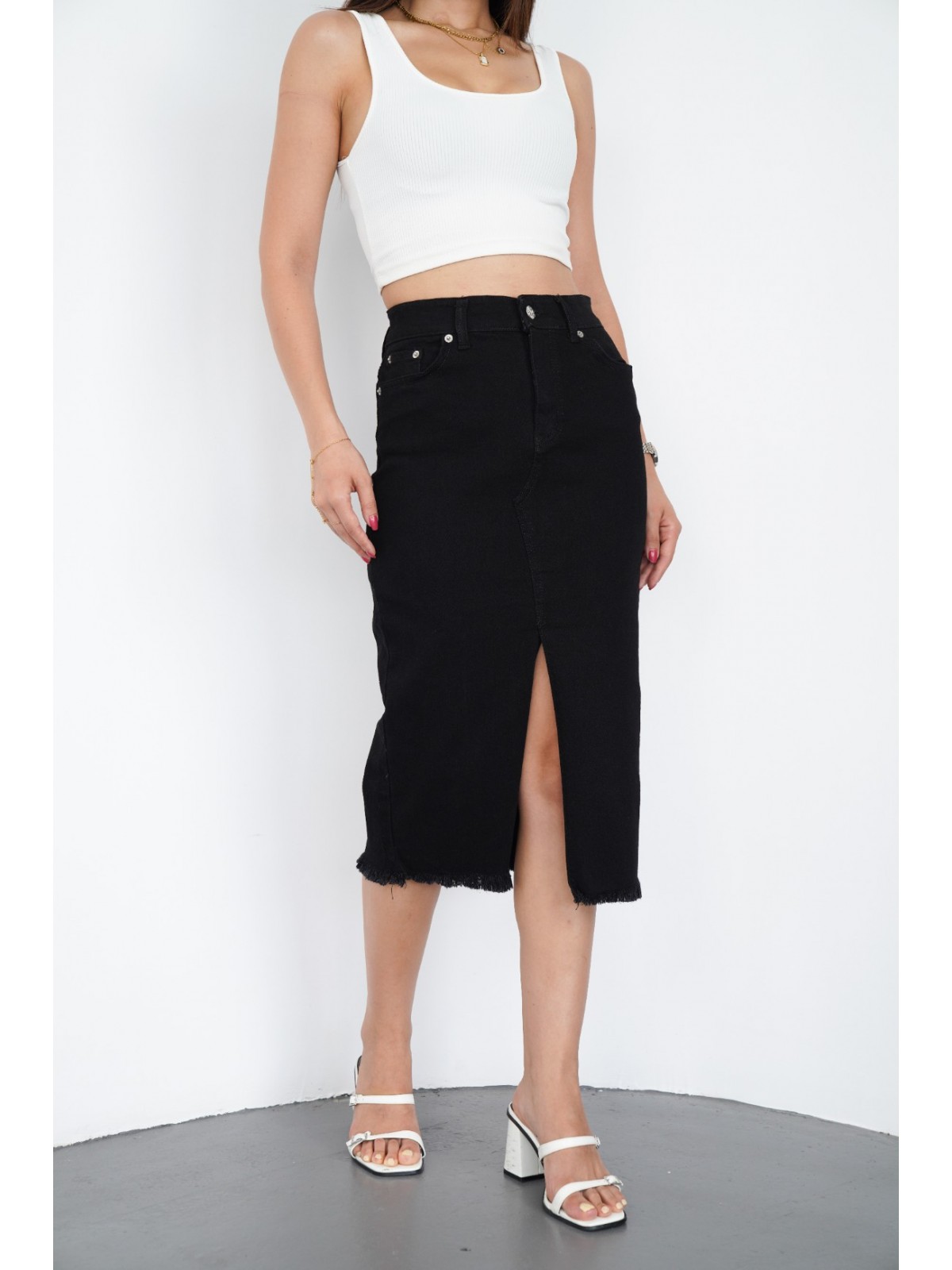 Likralı Kot Etek  -siyah