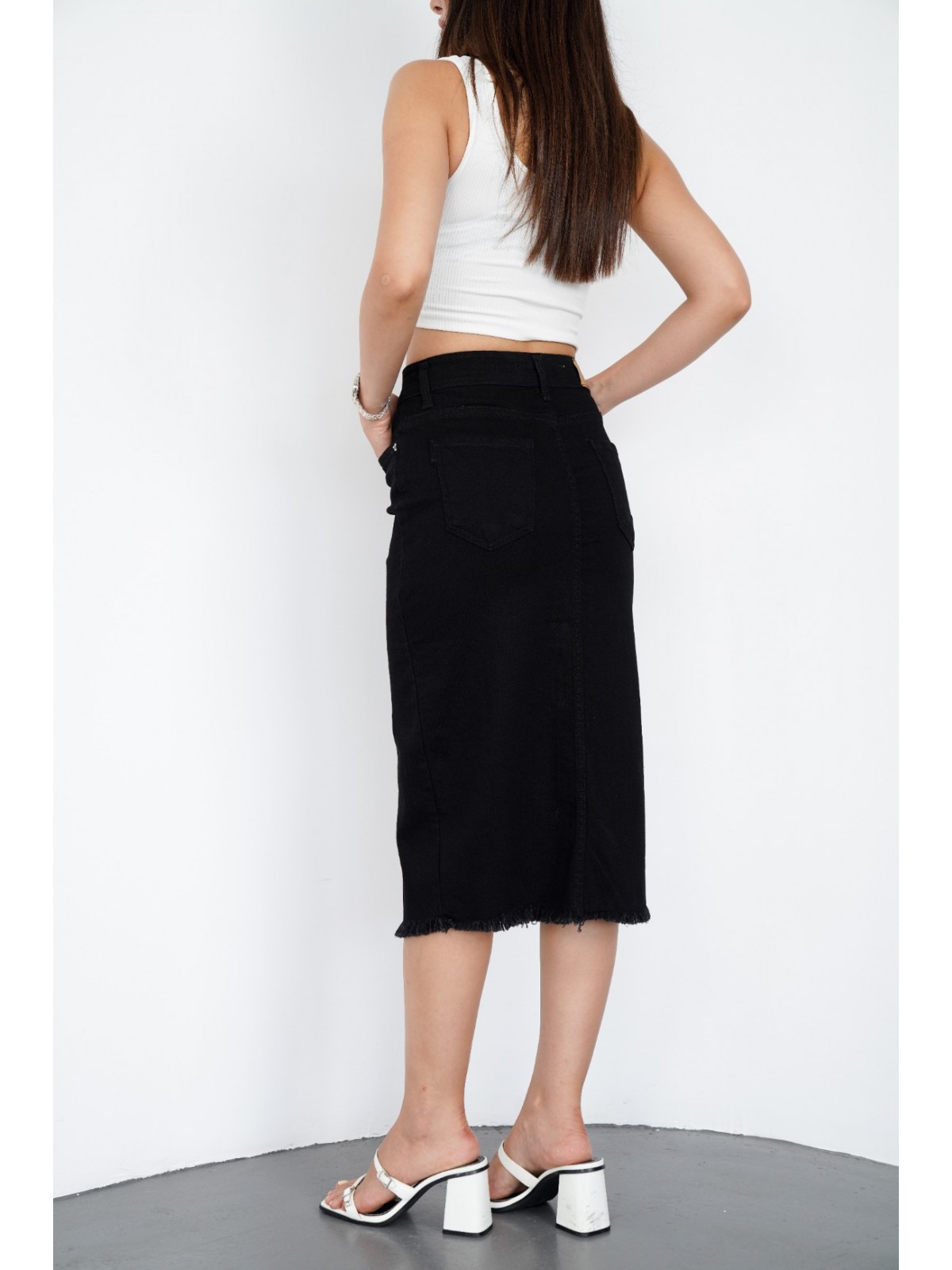 Likralı Kot Etek  -siyah