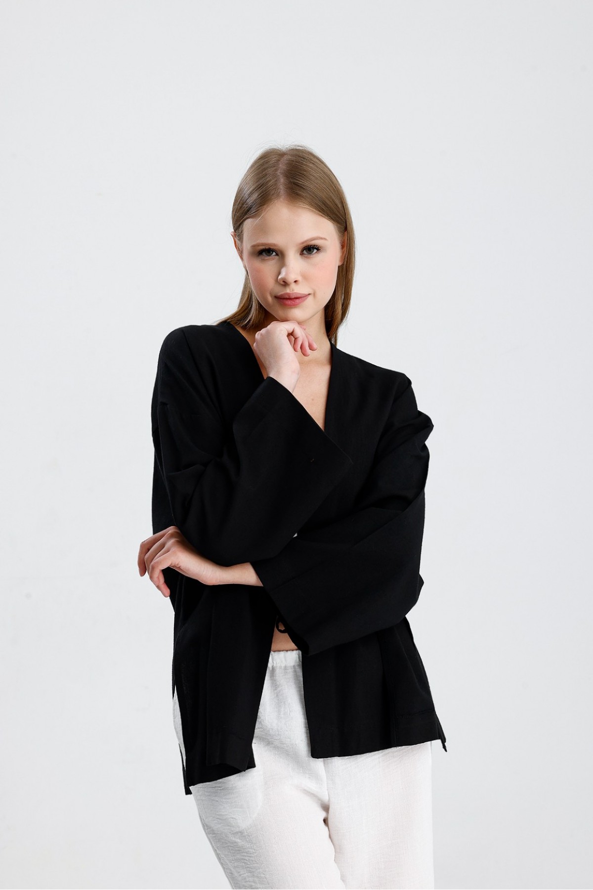 Kimono black textured -black