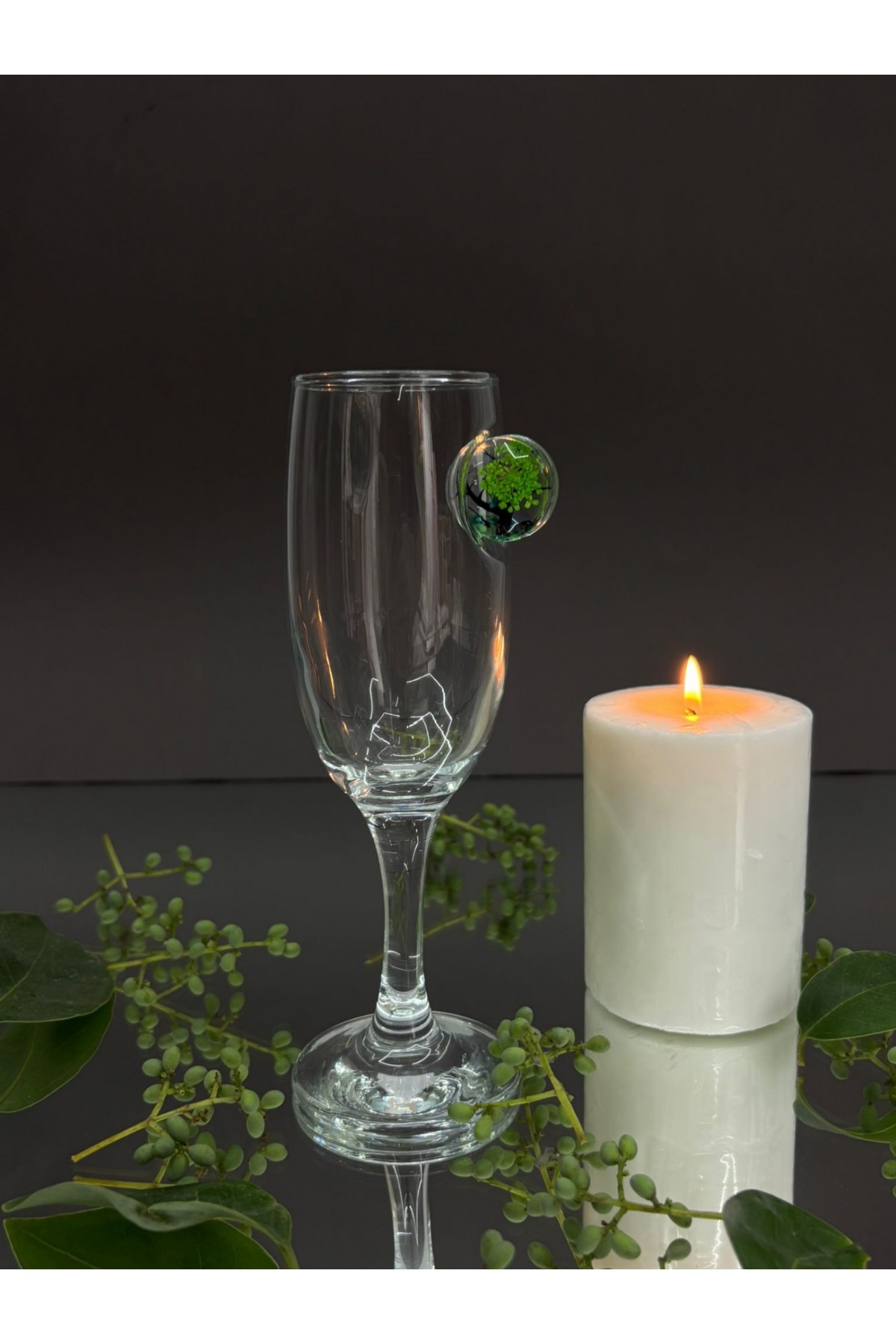 Yeşil Çiçekli Kokteyl Kadehi -Orman Yş.