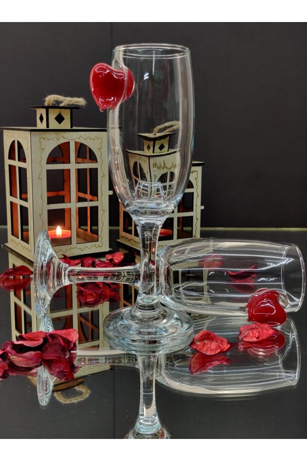 Kırmızı Dikey Kalp Kokteyl Kadehi -Kırmızı