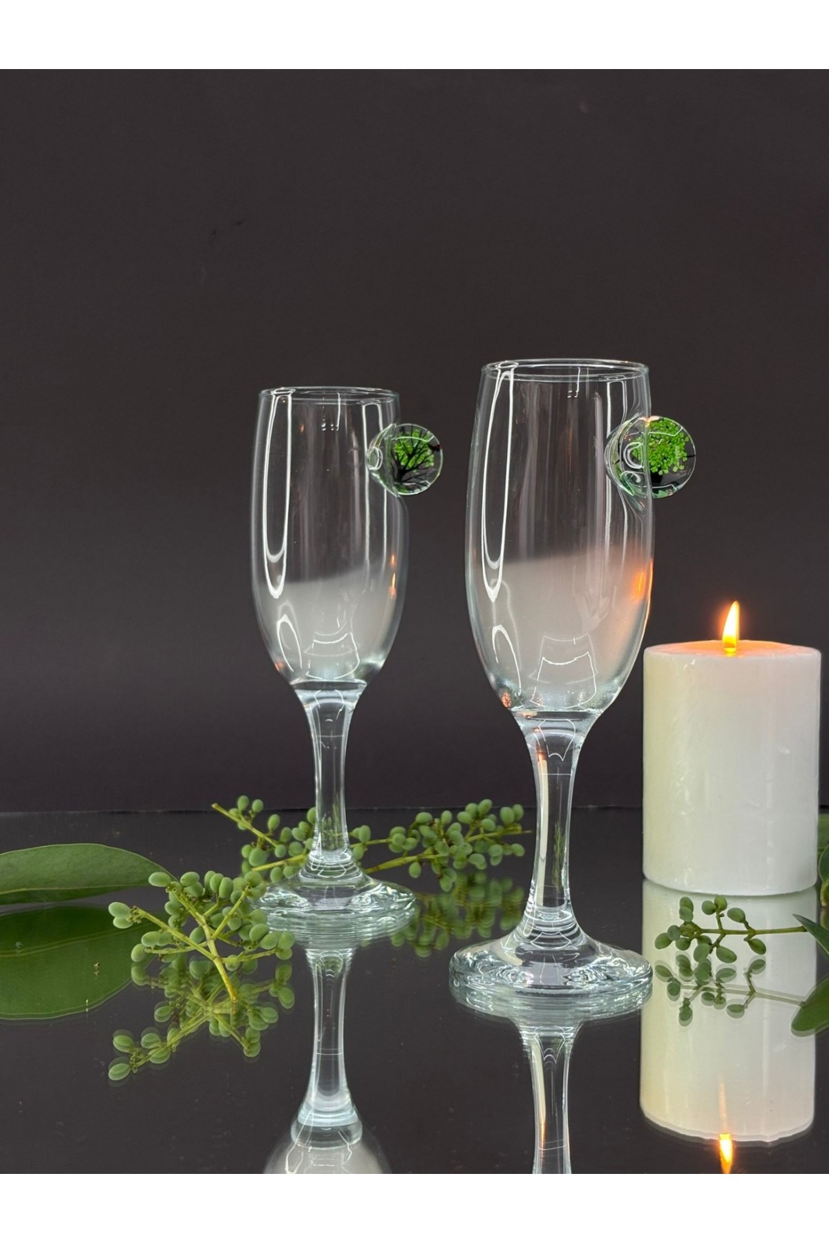 Yeşil Çiçekli Kokteyl Kadehi -Orman Yş.