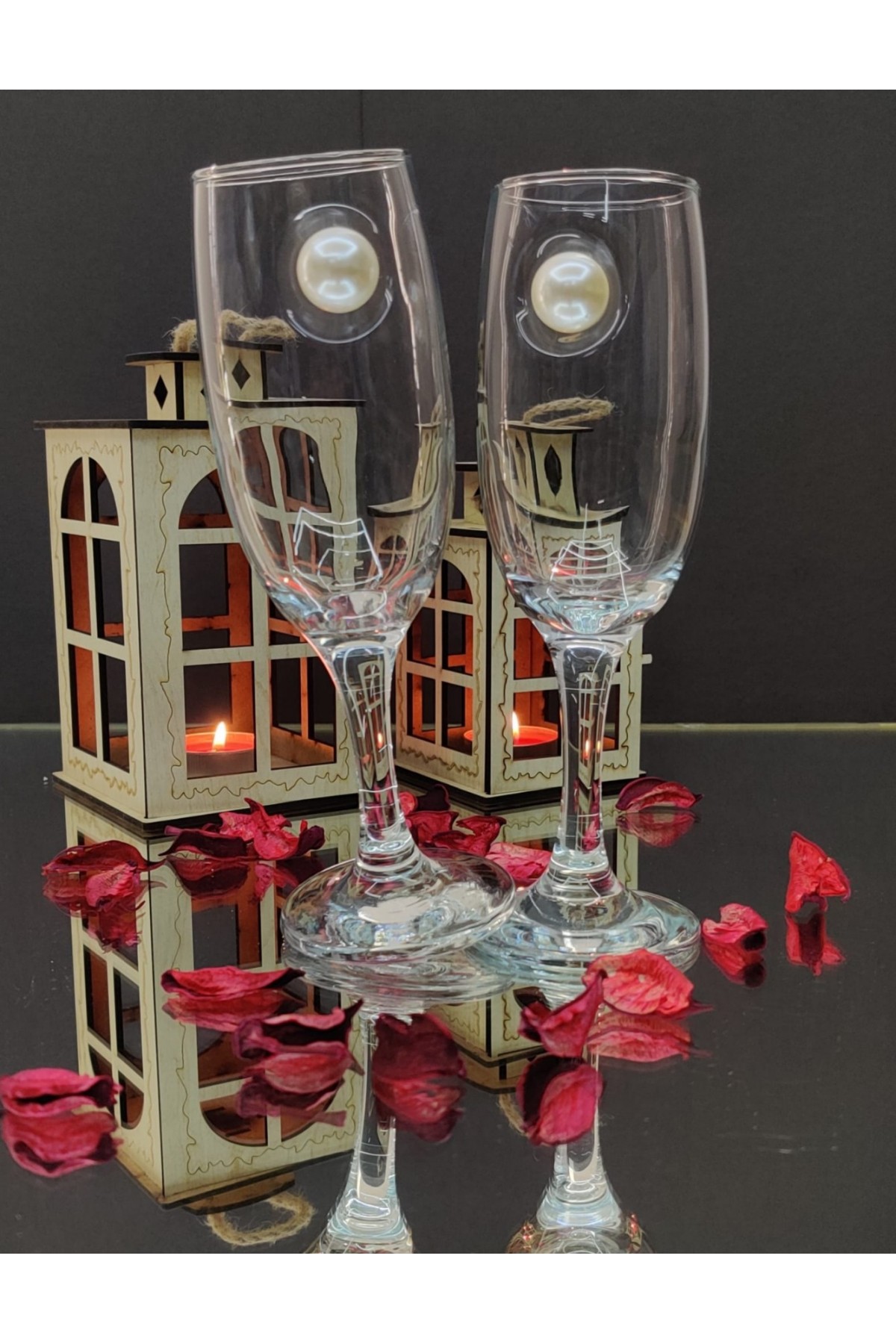 İnci Detaylı Kokteyl Kadehi -Beyaz