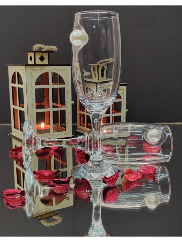 İnci Detaylı Kokteyl Kadehi -Beyaz