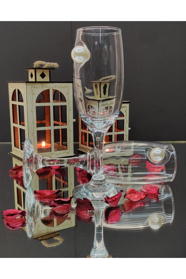 İnci Detaylı Kokteyl Kadehi -Beyaz