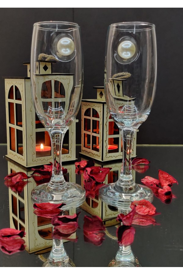 İnci Detaylı Kokteyl Kadehi -Beyaz