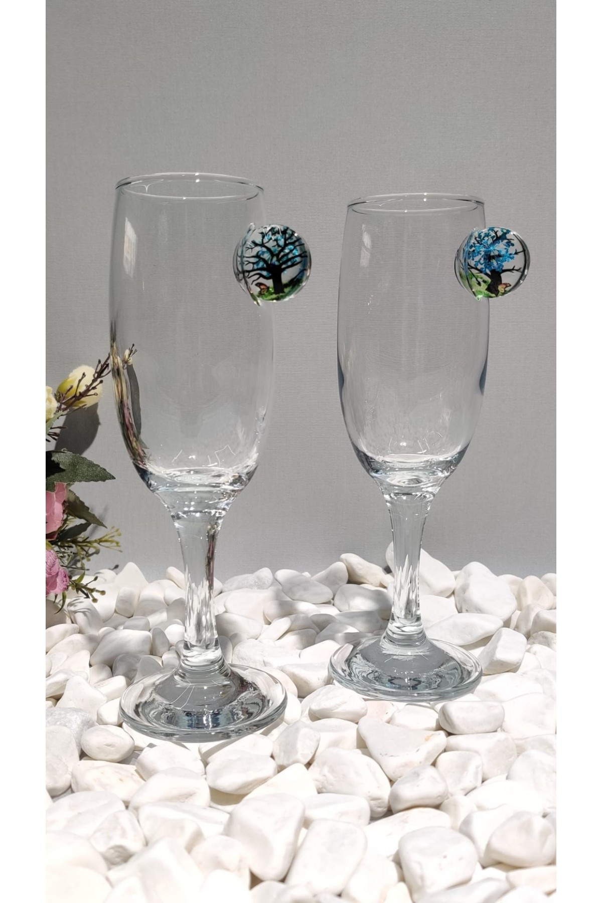 Blue Tree Design 2-Piece Serving Cup Set -Blue
