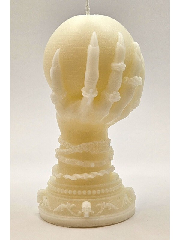 Witch's Hand Holding a Magic Orb Soy Wax Decorative Vanilla Scented Candle -White
