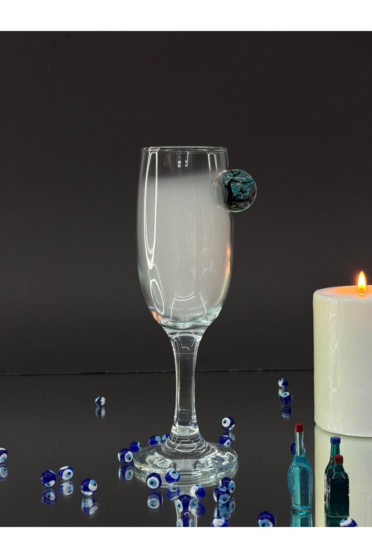 Mavi Ağaç Figürlü Kokteyl Kadehi -Mavi