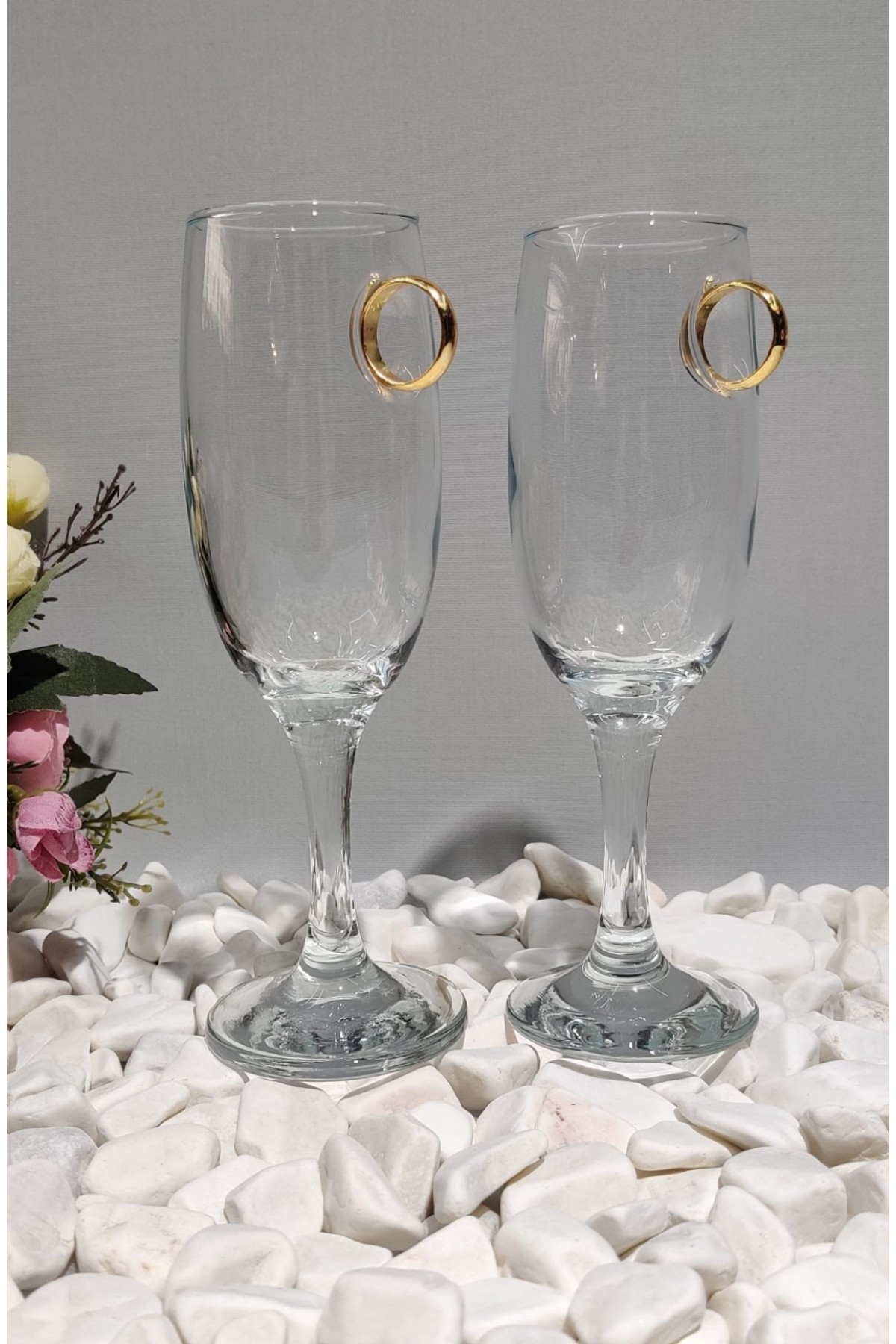 Outer Ring Detail Set of 2 Presentation Glasses -Gold