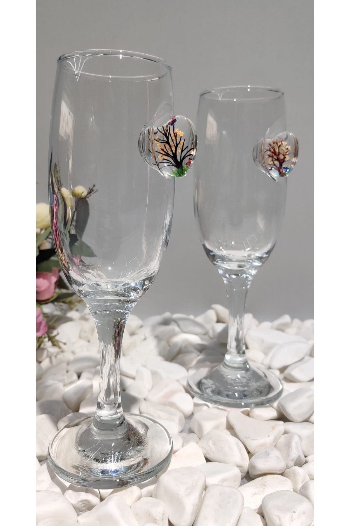 Yellow Heart Detailed Set of 2 Serving Cups -Yellow