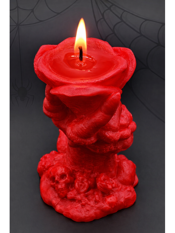Unique Orient Mix Scented Red Rose Holding Hand Model Decorative Candle -Red