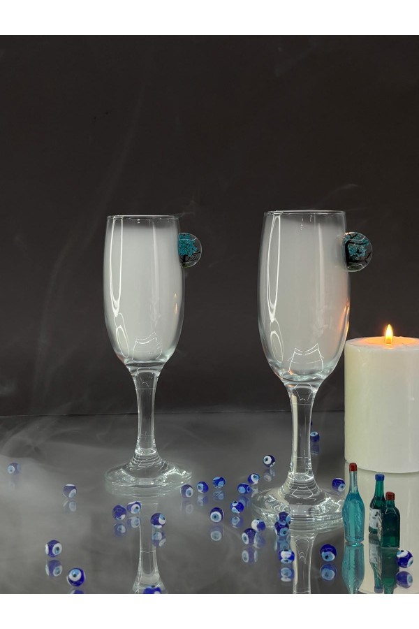 Mavi Ağaç Figürlü Kokteyl Kadehi -Mavi