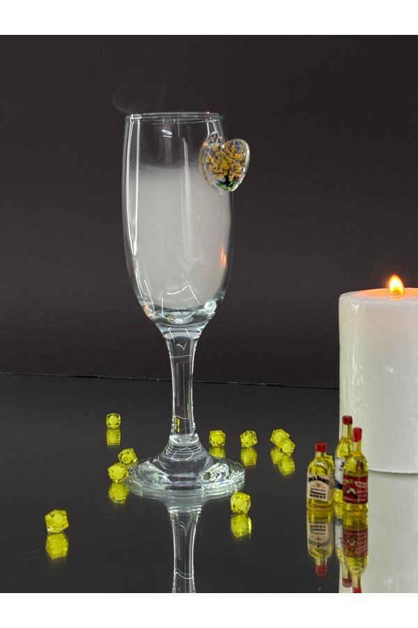 Sarı Kalp Detaylı Kokteyl Kadehi -Sarı
