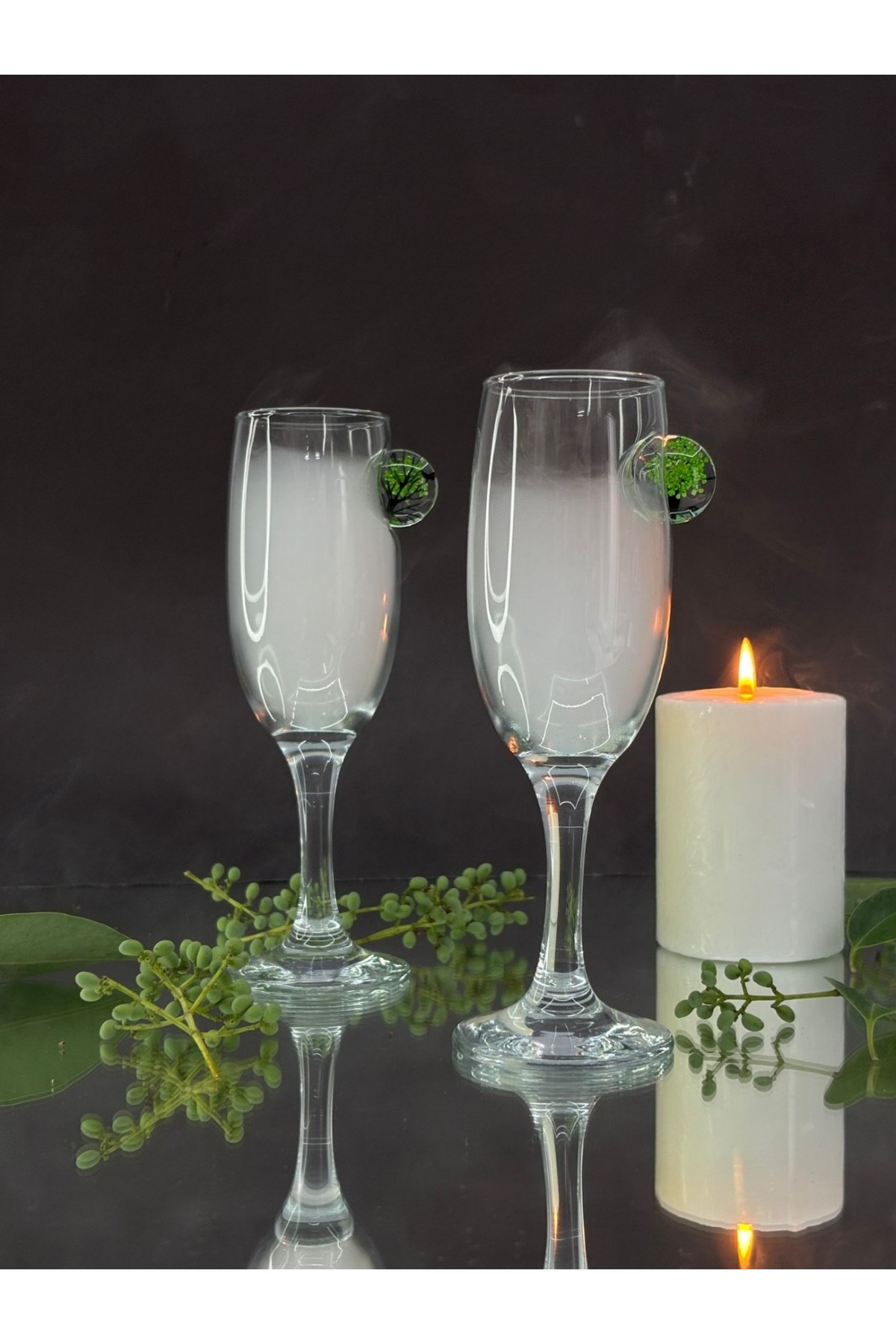 Yeşil Çiçekli Kokteyl Kadehi -Orman Yş.