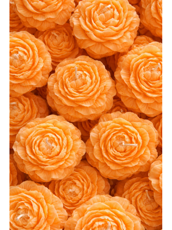 Amber Scented Decorative Peony Flower Candle -Orange