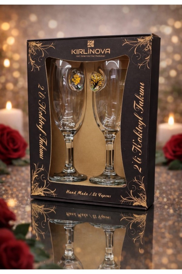 Sarı Kalp Detaylı Kokteyl Kadehi -Sarı