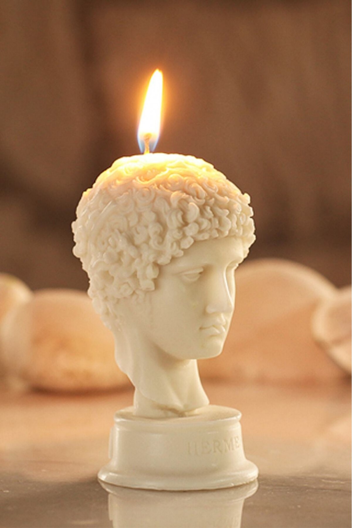 Antik Hermes Büstü Amber Kokulu Soya Wax Mum -Beyaz