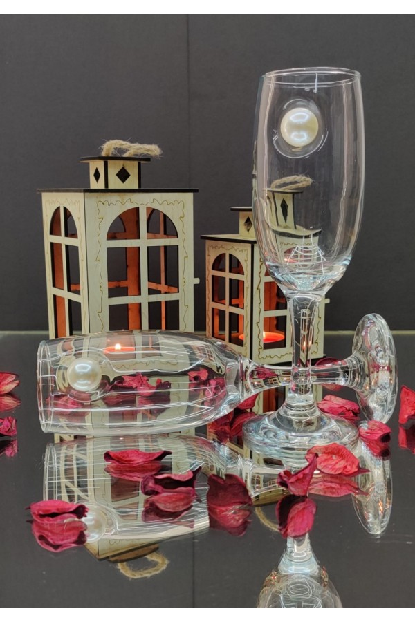 İnci Detaylı Kokteyl Kadehi -Beyaz