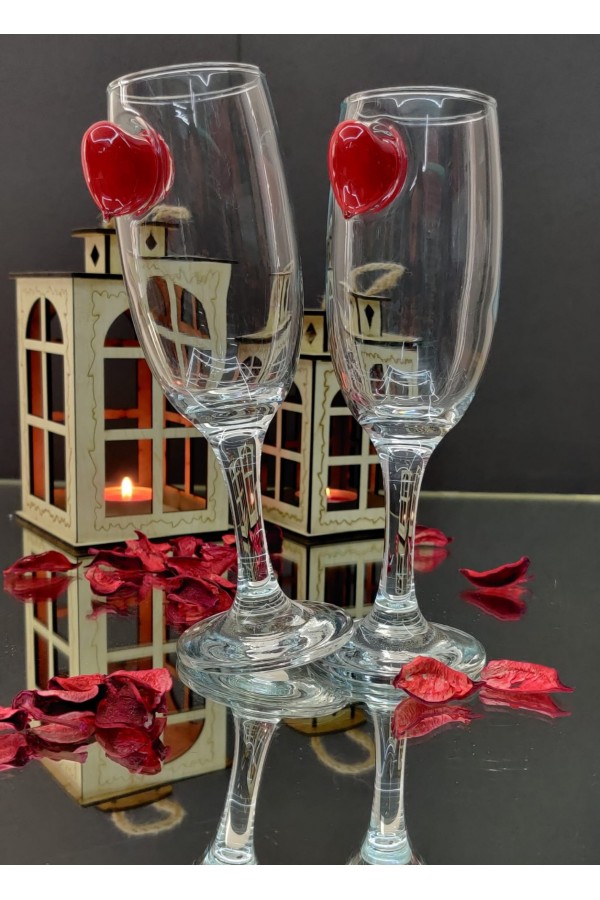 Kırmızı Dikey Kalp Kokteyl Kadehi -Kırmızı