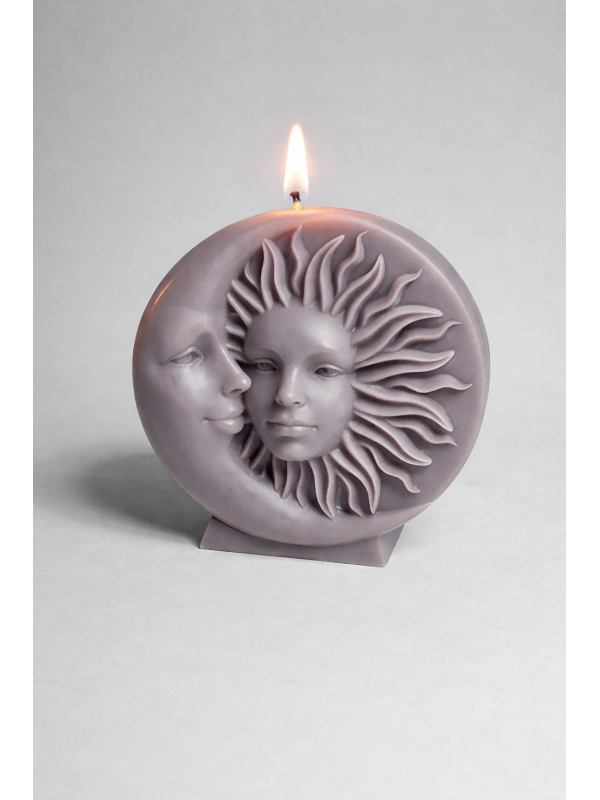 Gray Moon Sun Goddess Decorative Love and Luck Candle -Grey