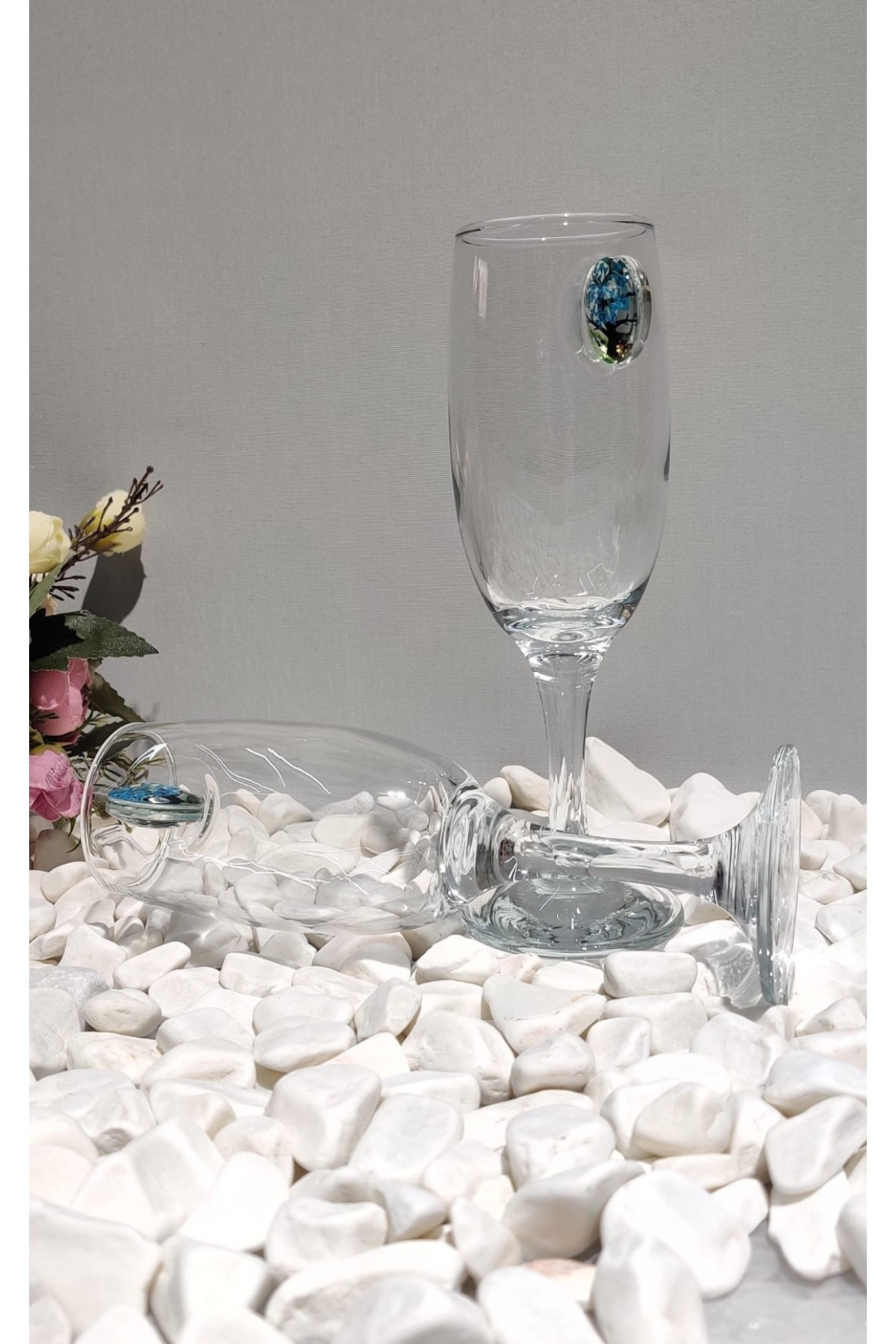 Blue Tree Design 2-Piece Serving Cup Set -Blue