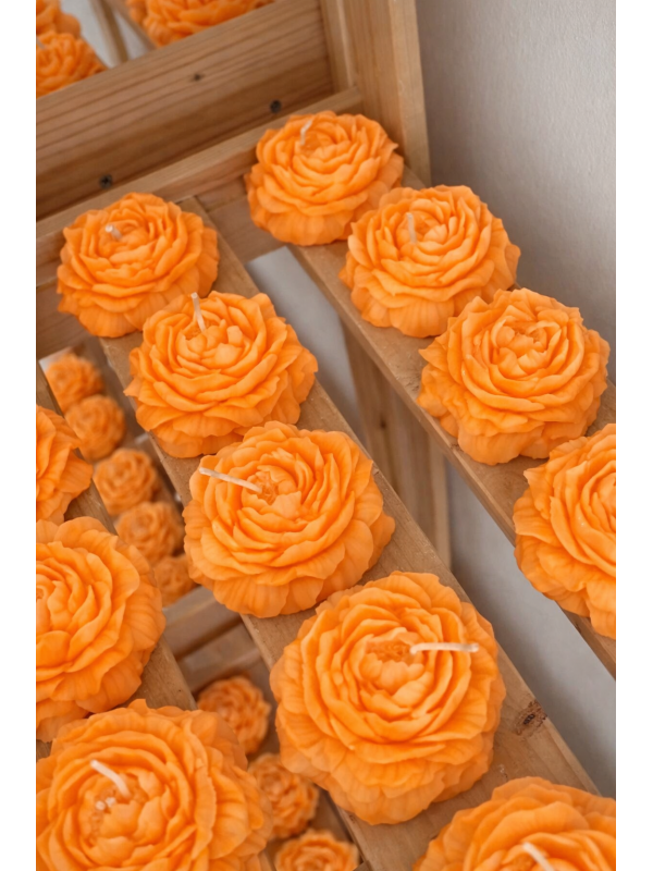 Amber Scented Decorative Peony Flower Candle -Orange