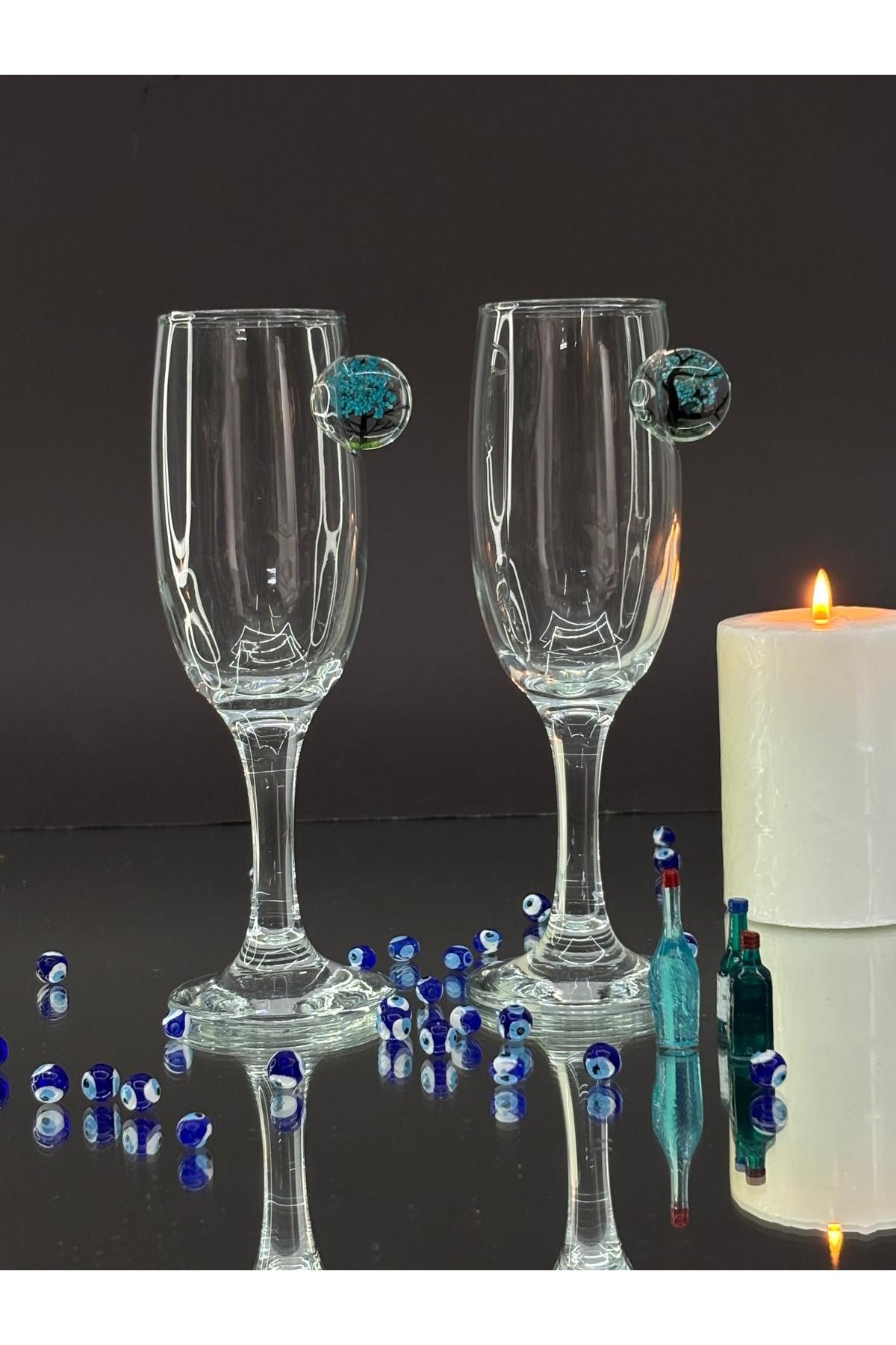 Mavi Ağaç Figürlü Kokteyl Kadehi -Mavi