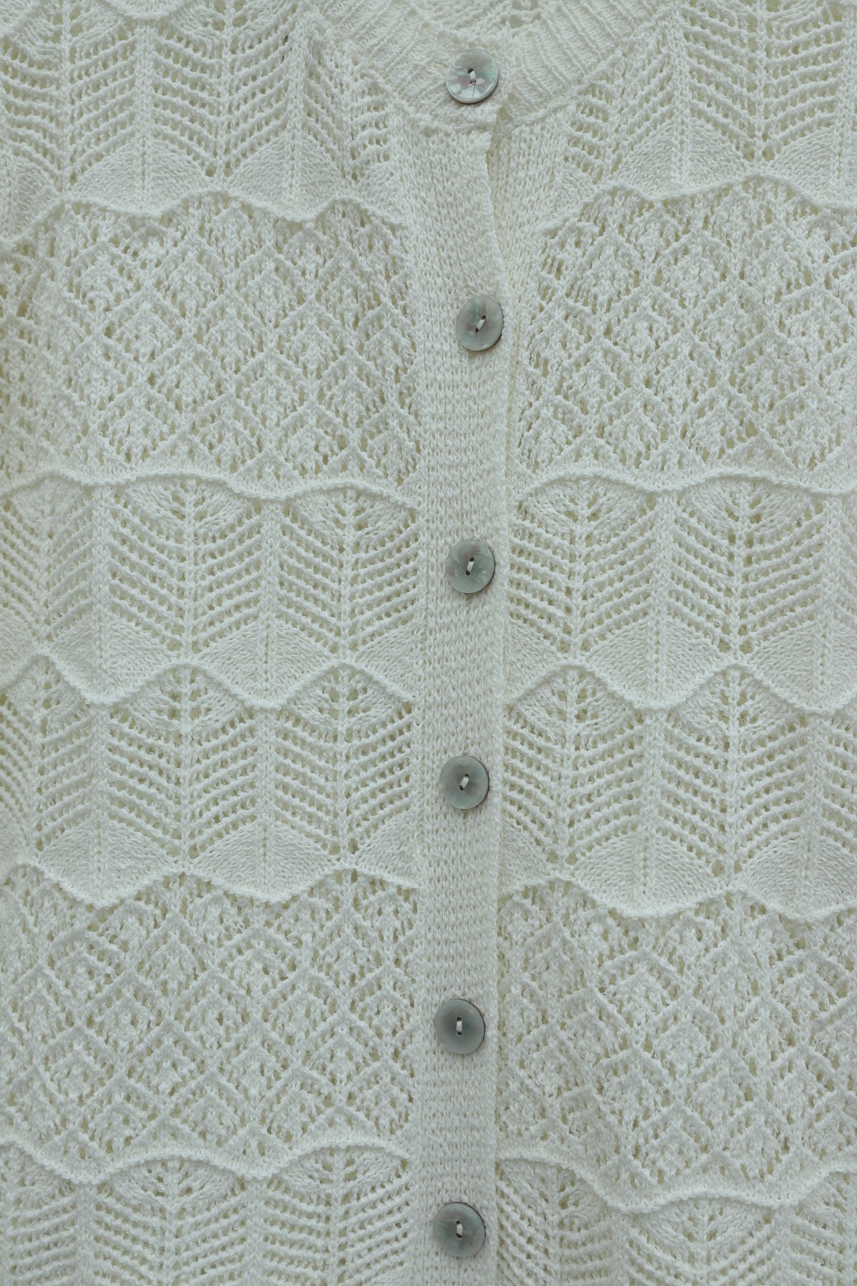 Buttoned Openwork Cotton Knit Cardigan -Ecru