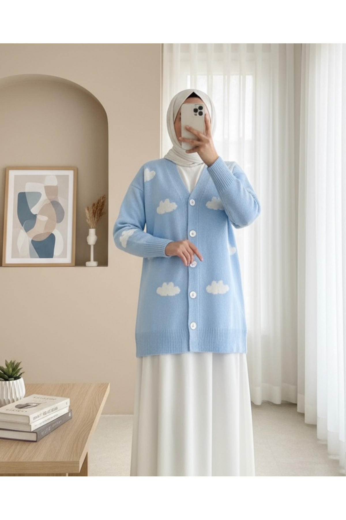 Cloudy Buttoned Cardigan -Blue