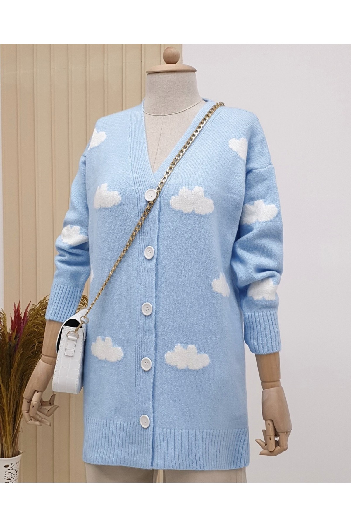 Cloudy Buttoned Cardigan -Blue