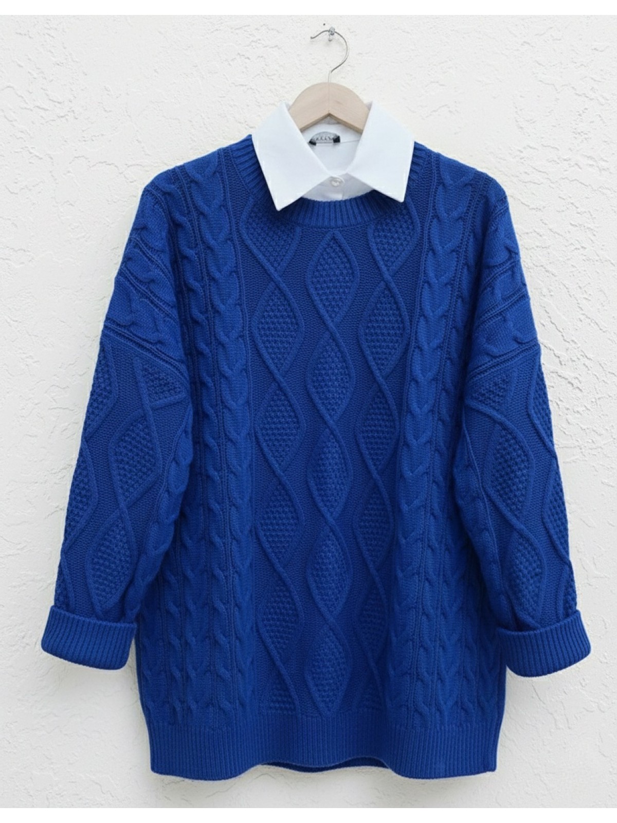 Petek Desen Kışlık Salaş Triko Kazak          -Saks