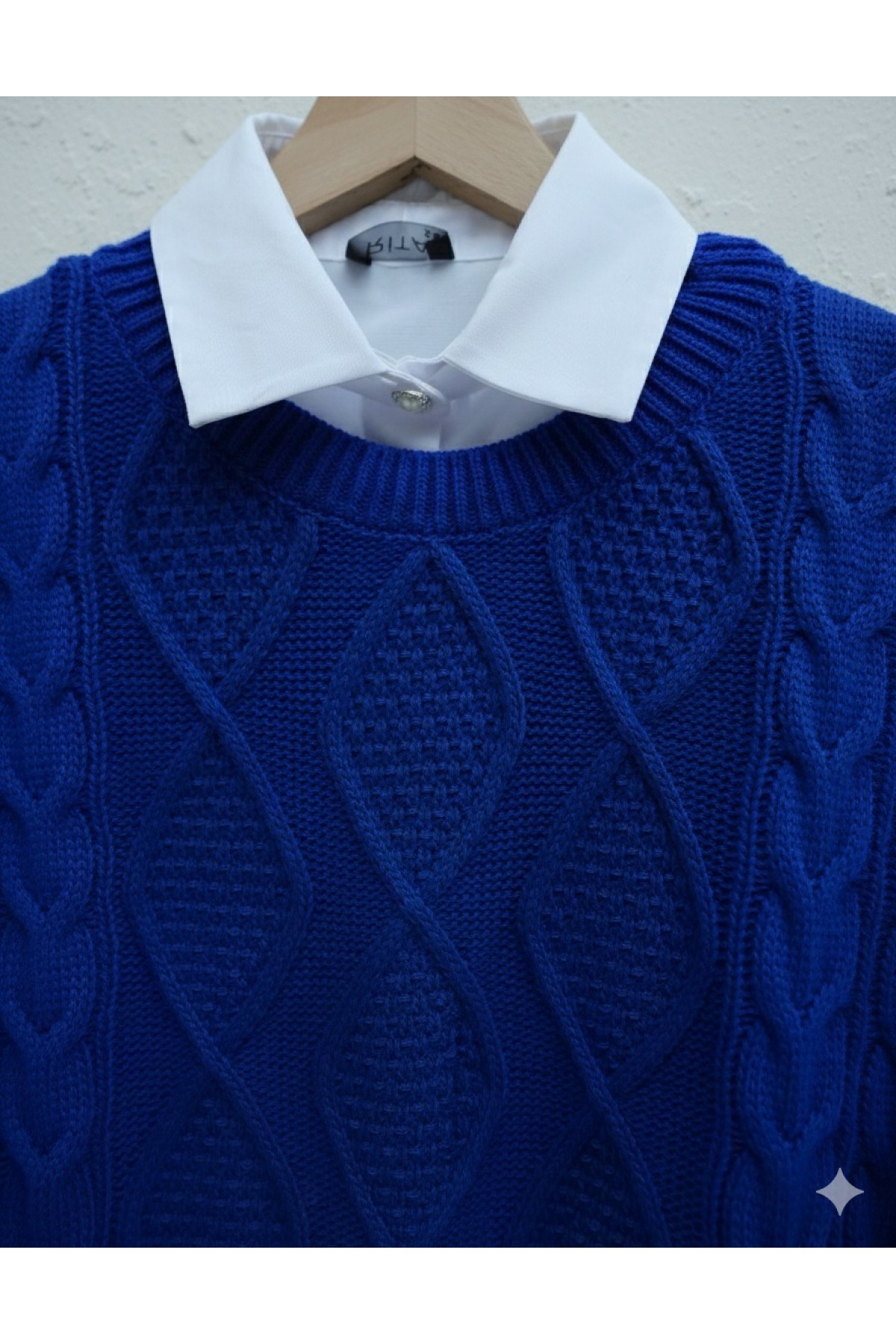 Petek Desen Kışlık Salaş Triko Kazak          -Saks