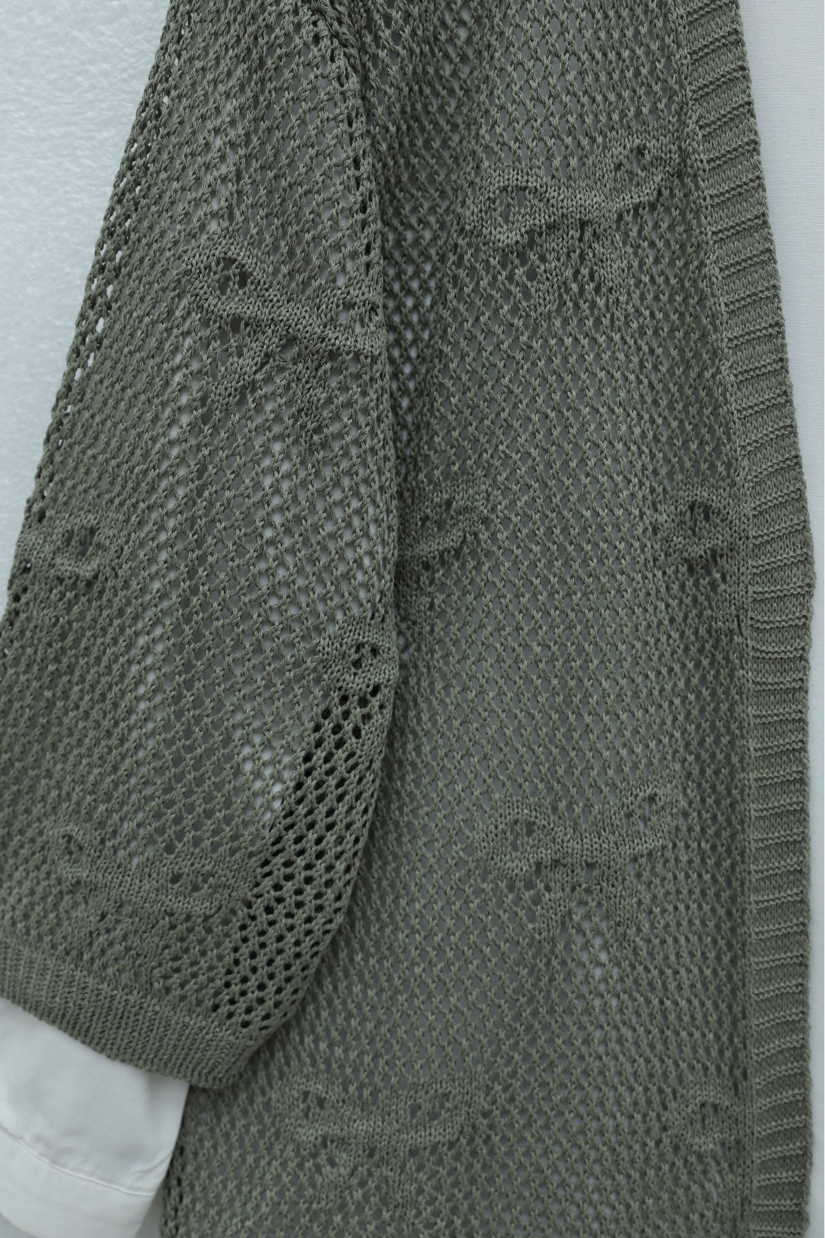 Fiyonk Desenli Ajurlu Triko Hırka -Haki