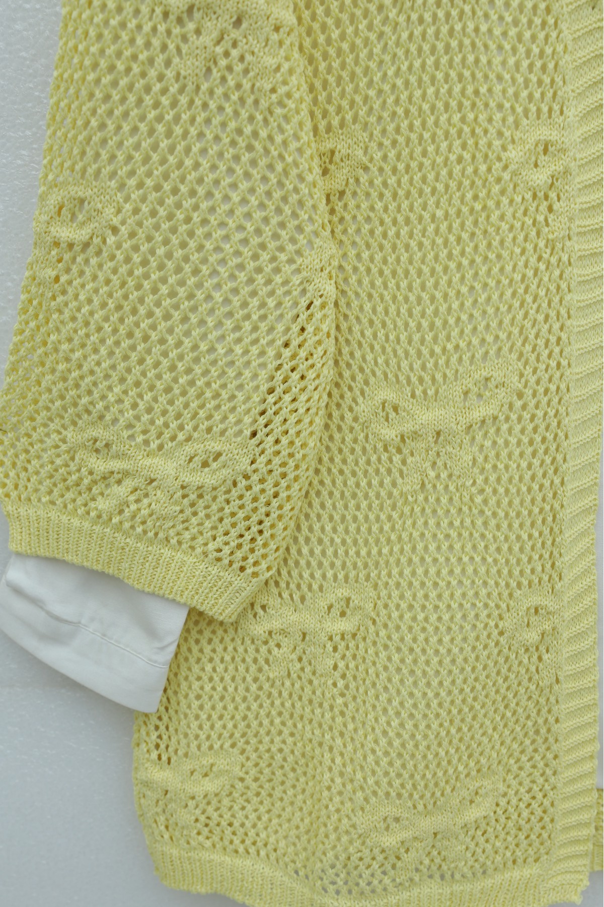 Fiyonk Desenli Ajurlu Triko Hırka -Sarı