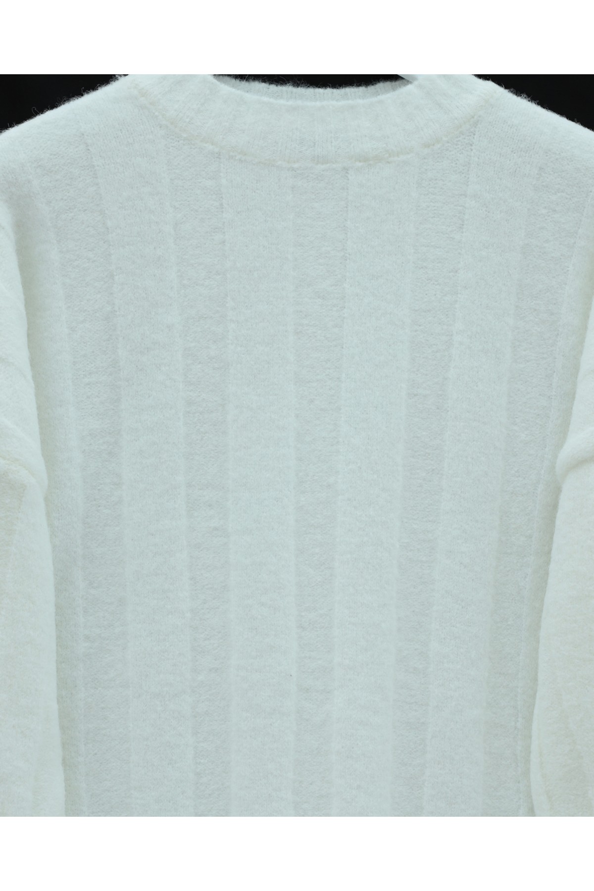 Half-Neck Striped Patterned Soft Knit Sweater -White
