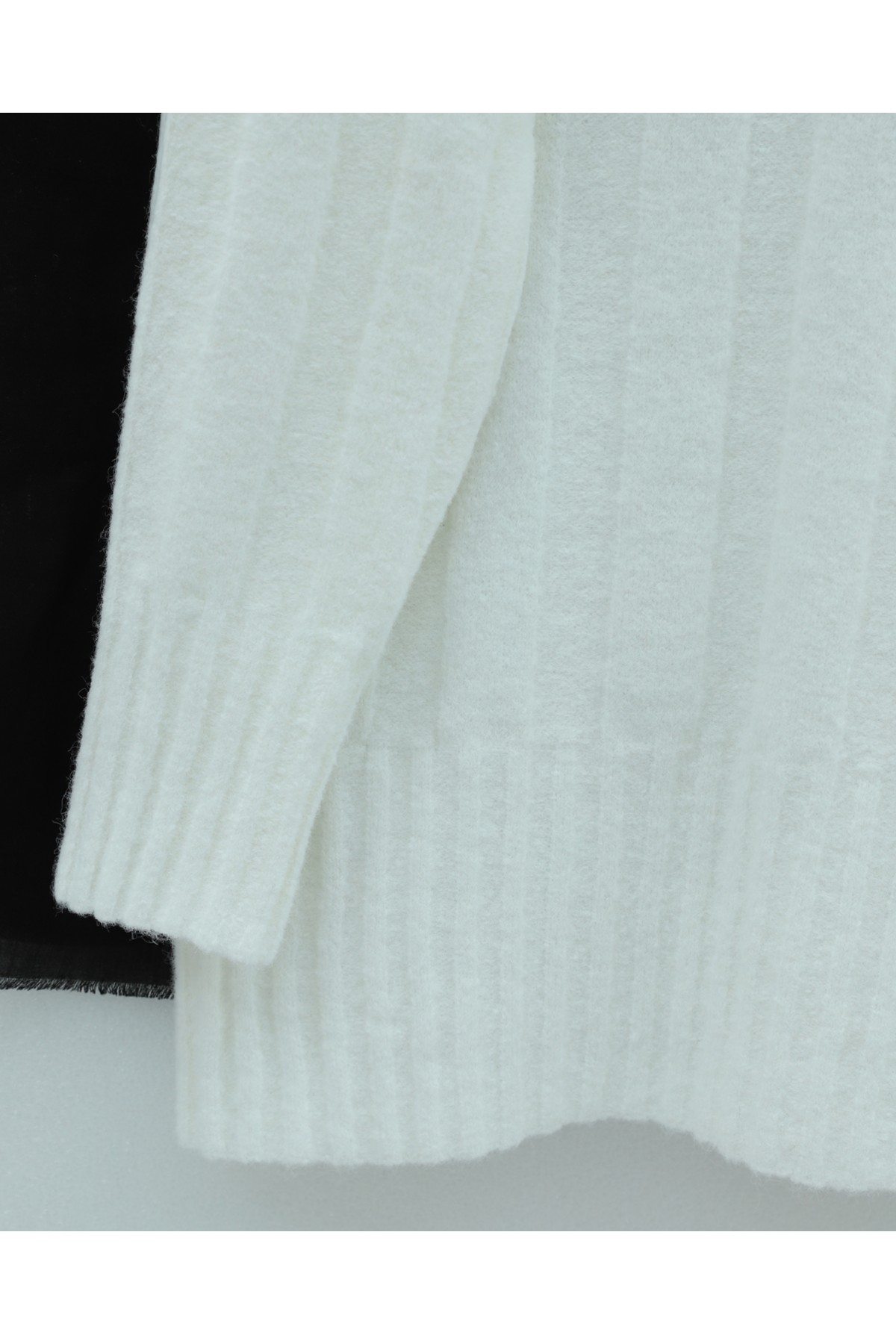 Half-Neck Striped Patterned Soft Knit Sweater -White