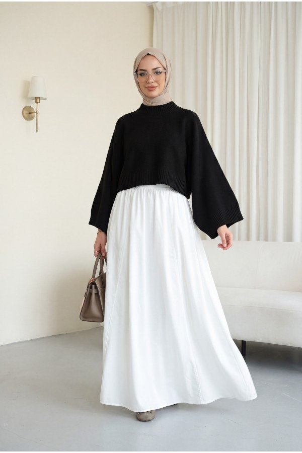 Half-Neck Batwing Sleeve Knitted Sweater for Skirt -Black