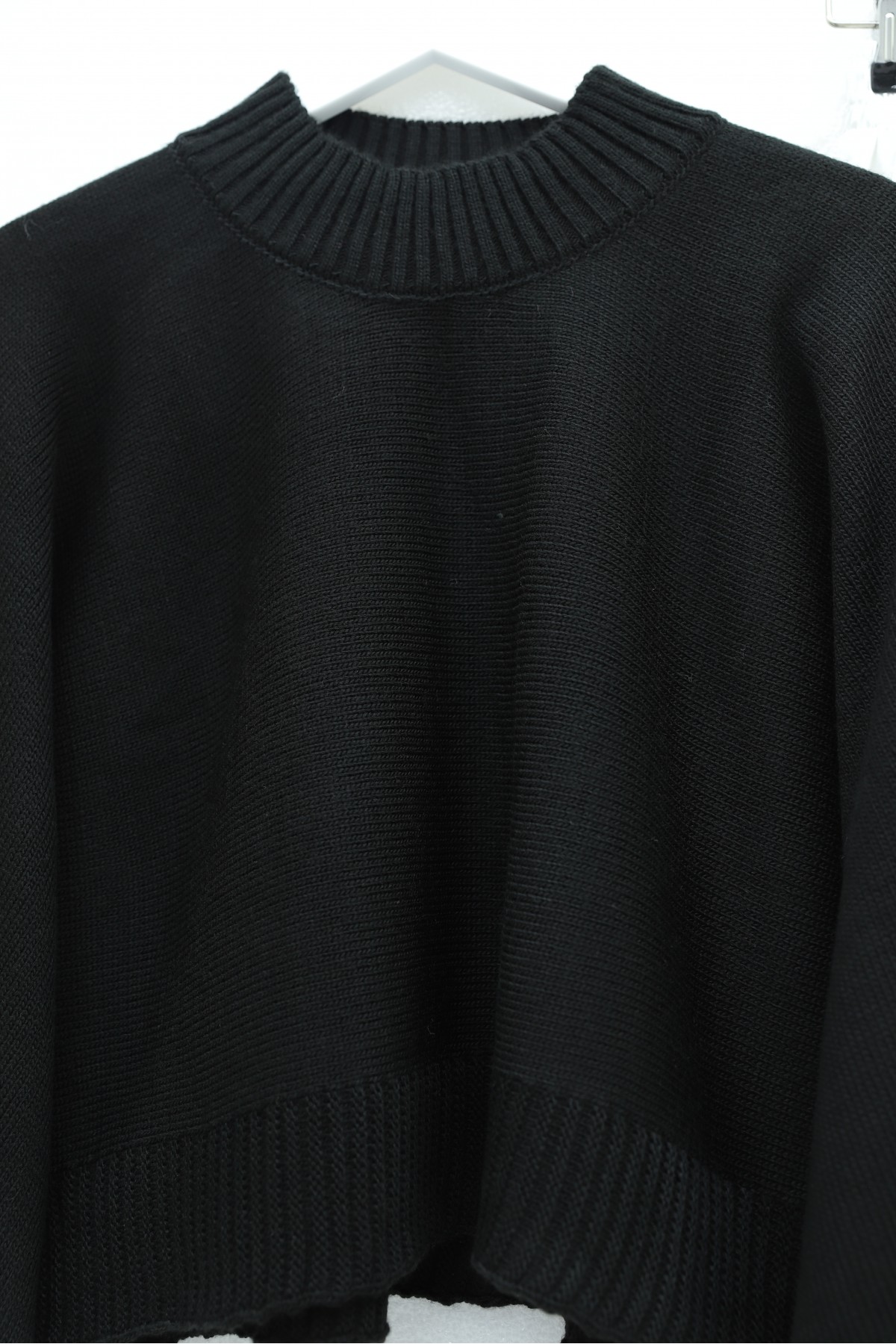 Yarım Boğazlı Yarasa Kol Etek Üstü Triko Kazak -Siyah