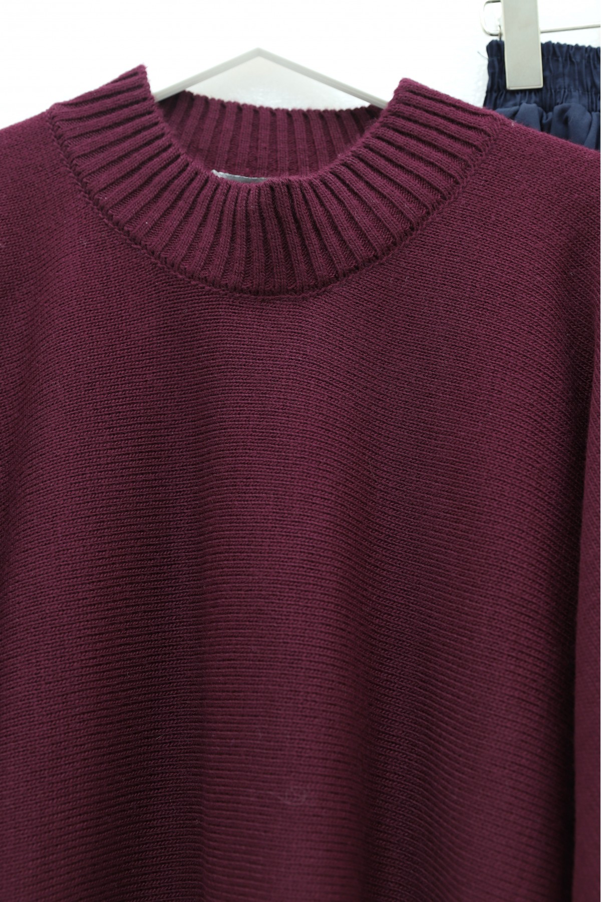 Half-Neck Batwing Sleeve Knitted Sweater for Skirt -Maroon
