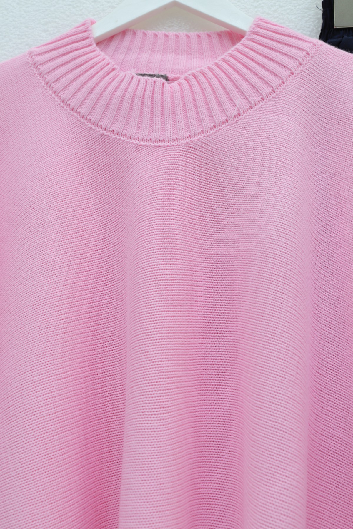 Yarım Boğazlı Yarasa Kol Etek Üstü Triko Kazak -Pembe