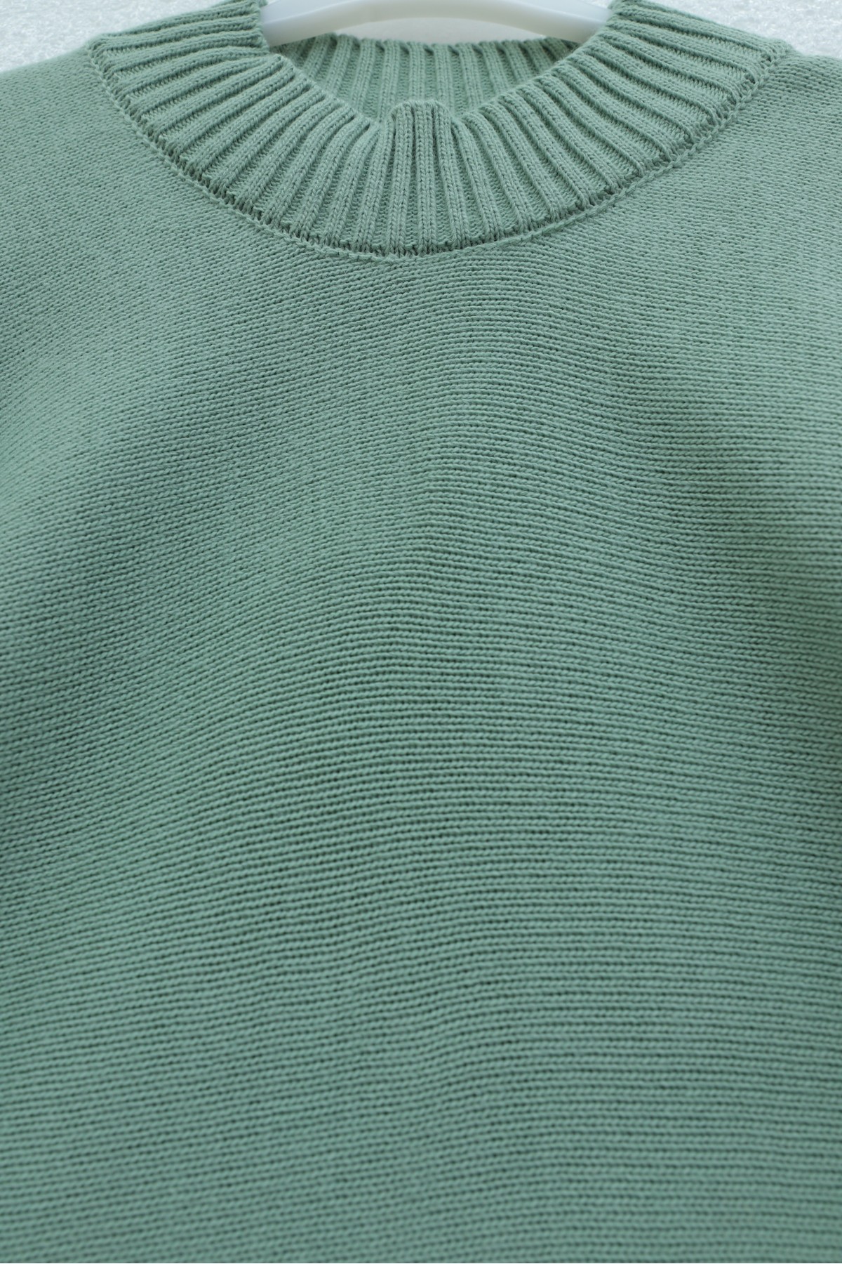 Yarım Boğazlı Yarasa Kol Etek Üstü Triko Kazak   -Mint