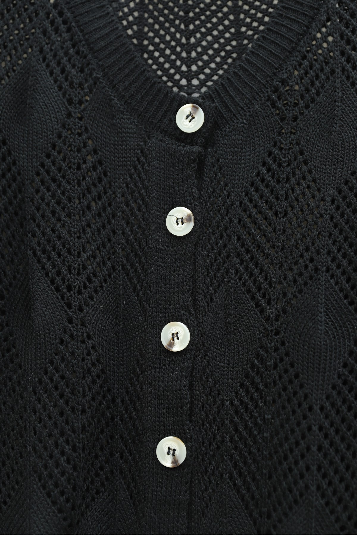 Leaf Patterned Openwork Knit Cardigan -Black