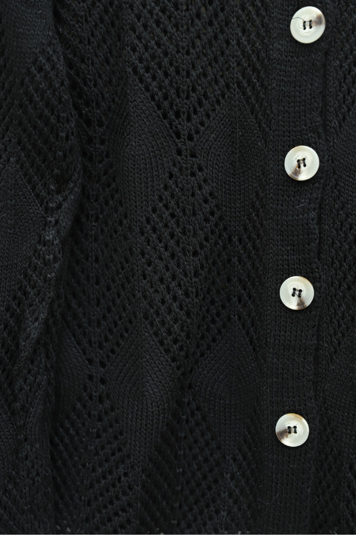 Leaf Patterned Openwork Knit Cardigan -Black