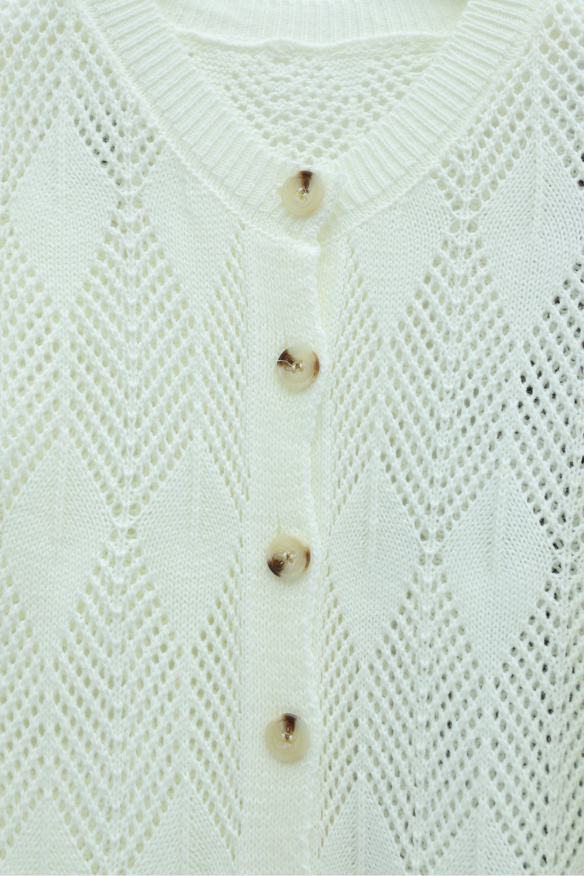 Leaf Patterned Openwork Knit Cardigan -White