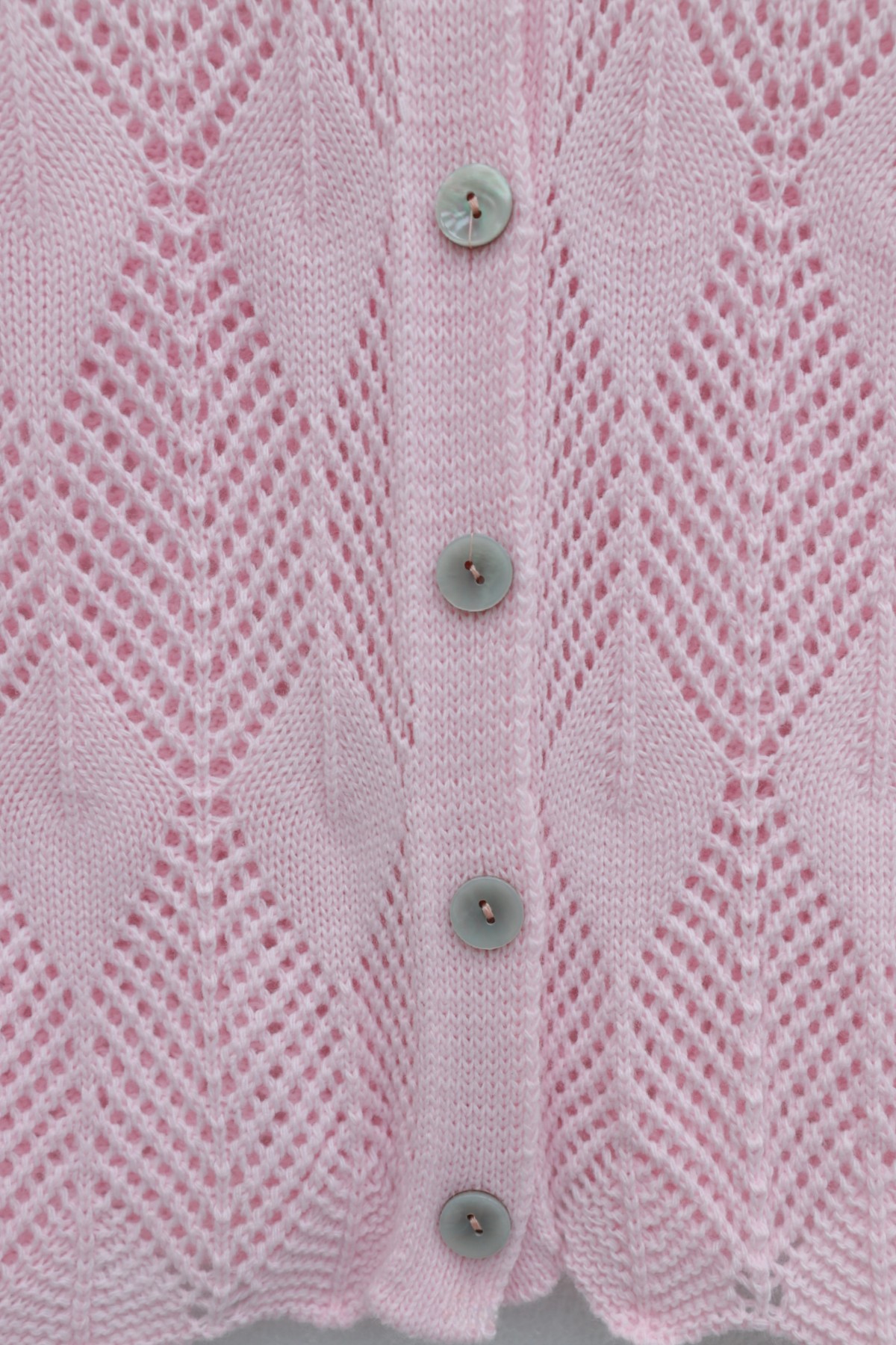 Leaf Patterned Openwork Knit Cardigan   -Pink